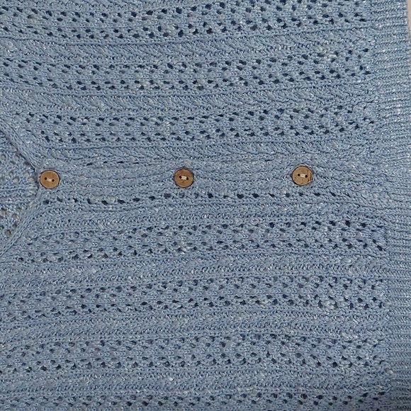 Frye baby blue knitted button up pointell top - Picture 8 of 10